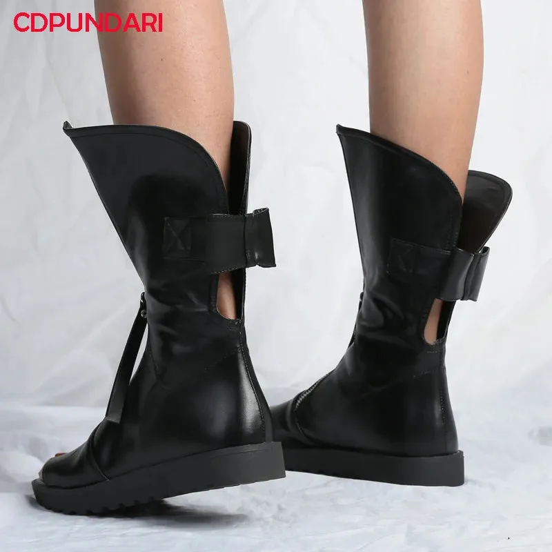 Sohiwoo NEW Black White Peep Toe Flat Platform Gladiator Sandals Women Summer Boots Ladies Casual Shoes Sandales Femmes Sandalias Mujer