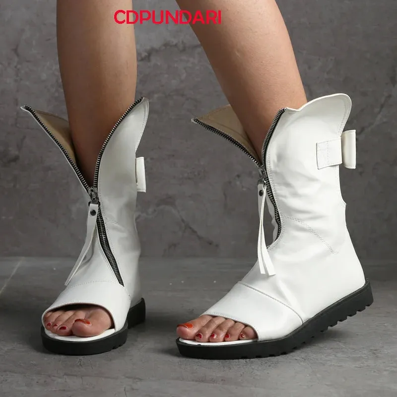 Sohiwoo NEW Black White Peep Toe Flat Platform Gladiator Sandals Women Summer Boots Ladies Casual Shoes Sandales Femmes Sandalias Mujer