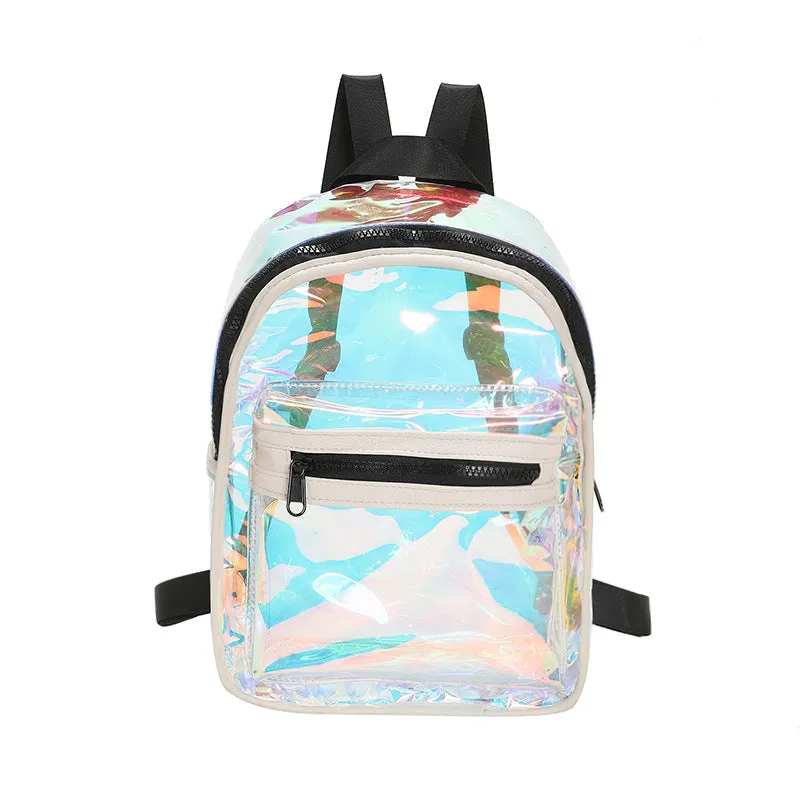 Sohiwoo Women Transparent Laser Backpack Trendy Holographic Daypack Mini PVC School Bag For Travel