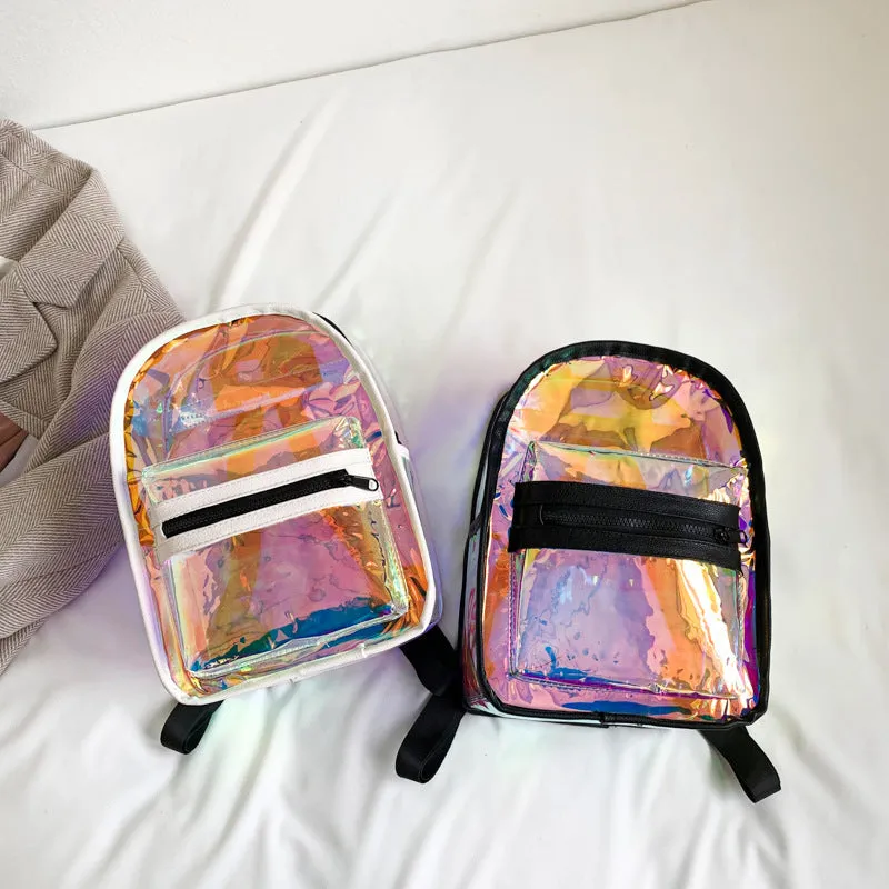 Sohiwoo Women Transparent Laser Backpack Trendy Holographic Daypack Mini PVC School Bag For Travel