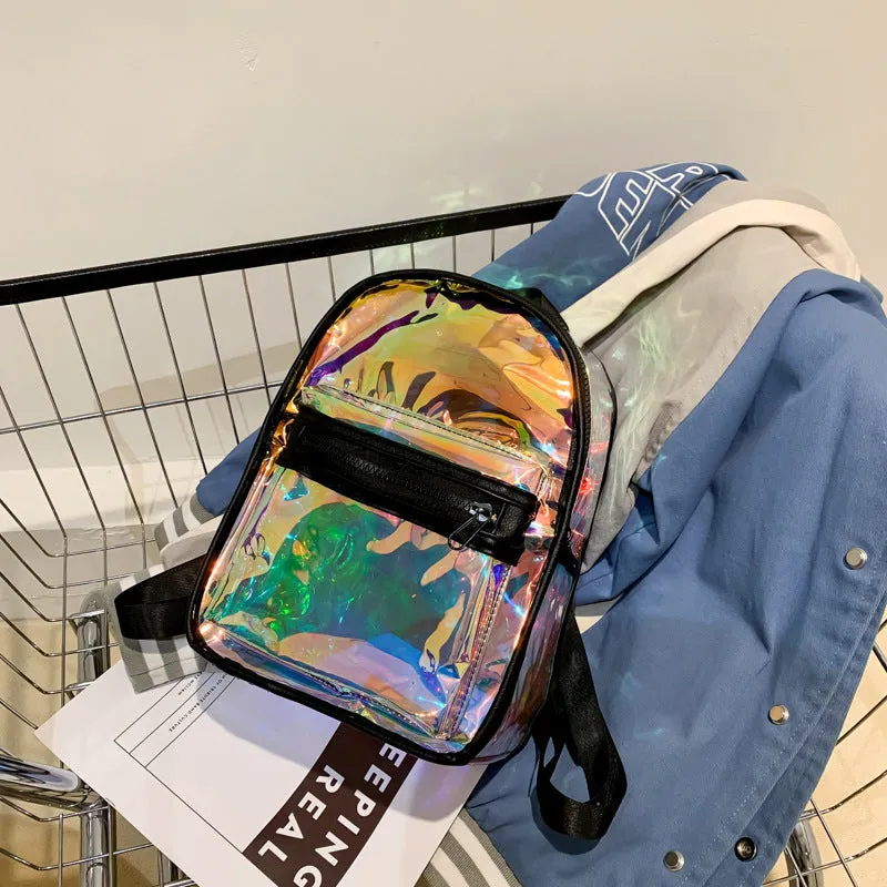 Sohiwoo Women Transparent Laser Backpack Trendy Holographic Daypack Mini PVC School Bag For Travel
