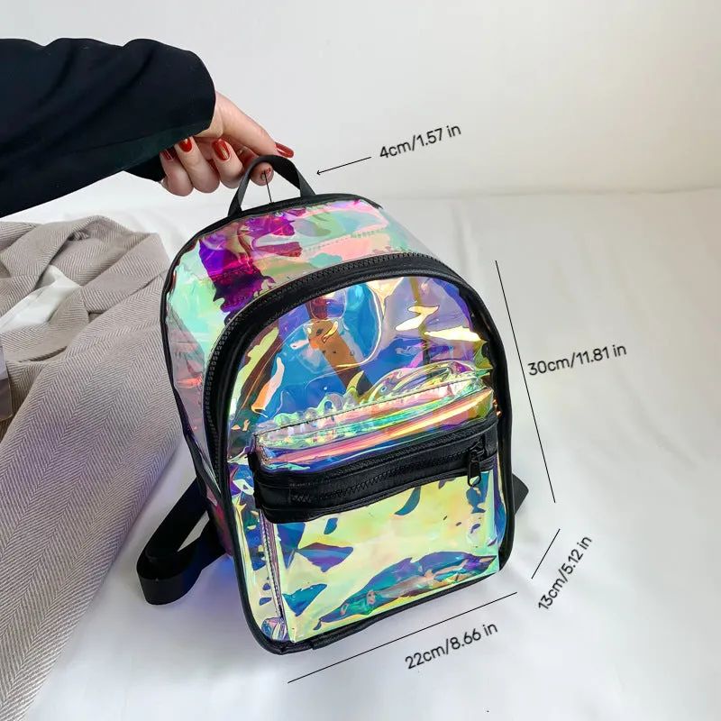 Sohiwoo Women Transparent Laser Backpack Trendy Holographic Daypack Mini PVC School Bag For Travel