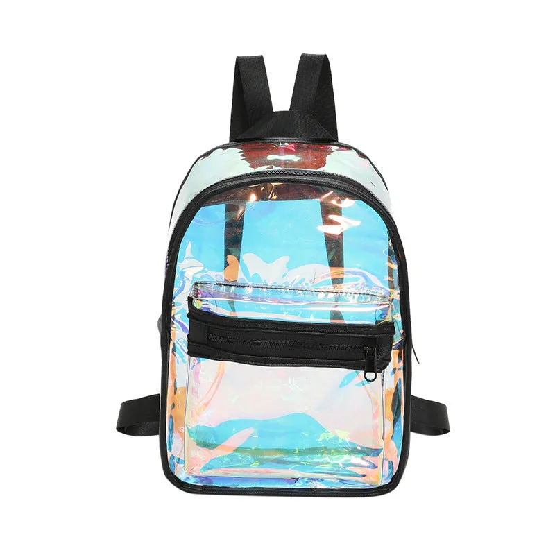 Sohiwoo Women Transparent Laser Backpack Trendy Holographic Daypack Mini PVC School Bag For Travel