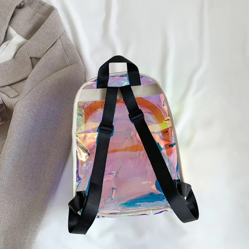 Sohiwoo Women Transparent Laser Backpack Trendy Holographic Daypack Mini PVC School Bag For Travel