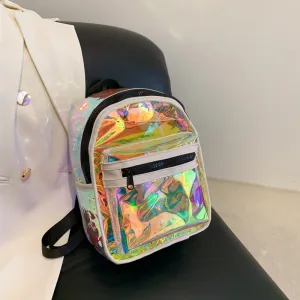 Sohiwoo Women Transparent Laser Backpack Trendy Holographic Daypack Mini PVC School Bag For Travel