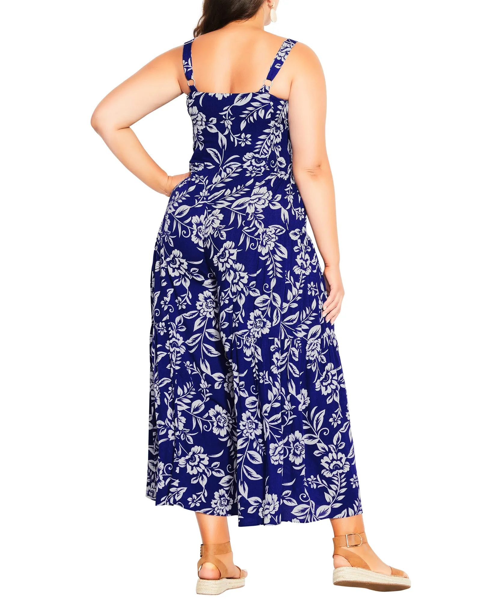 Spencer Blue Floral Wide Leg Jumpsuit | Royal Blue / White