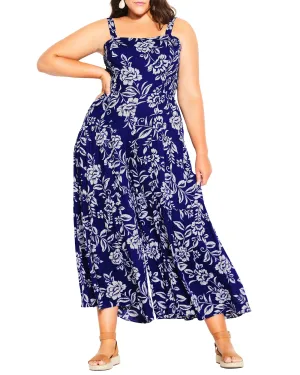 Spencer Blue Floral Wide Leg Jumpsuit | Royal Blue / White