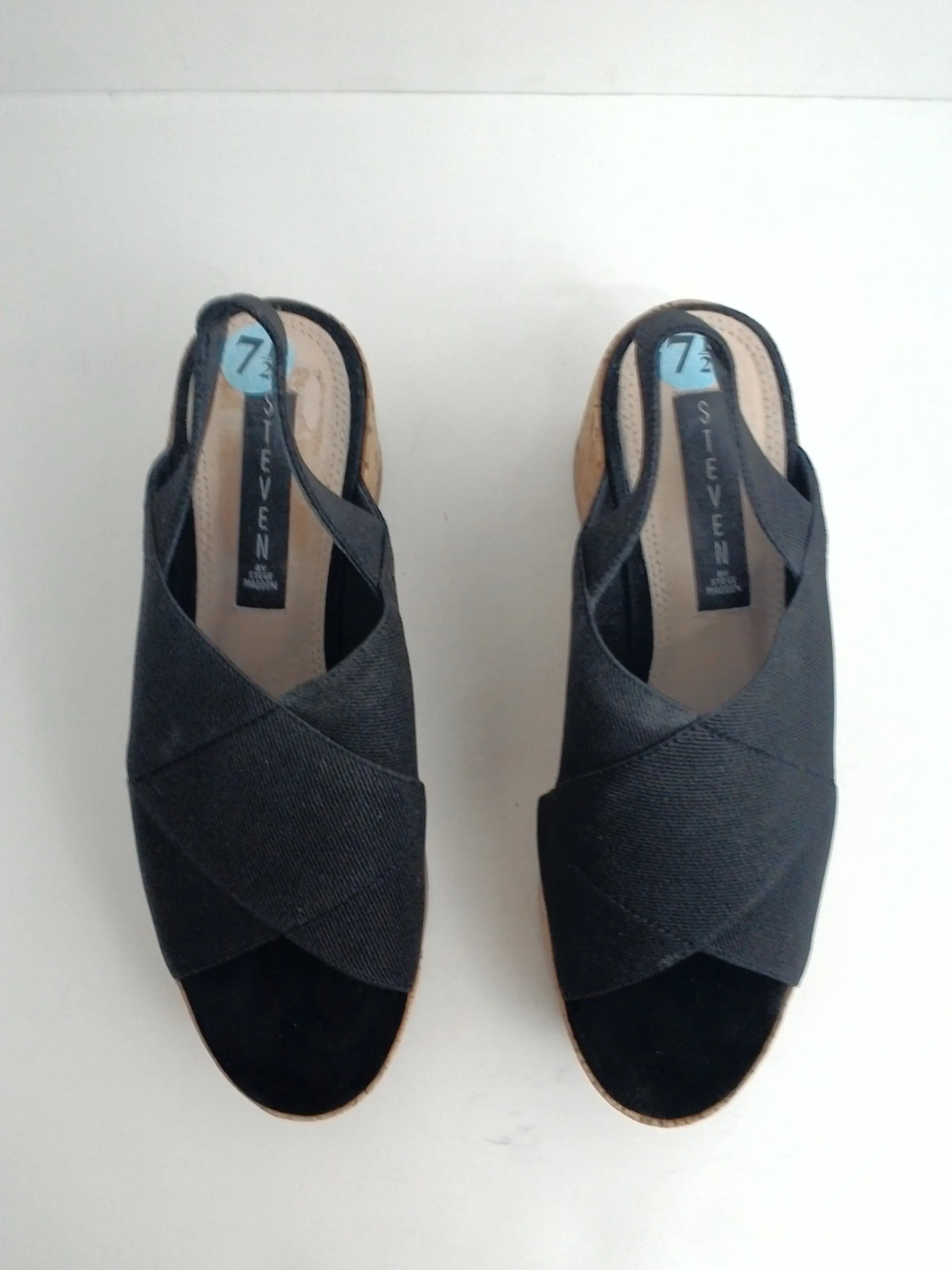 STEVEN By Steve Madden Women's Caly Wedge Platform Sandal Black Size 7.5 M