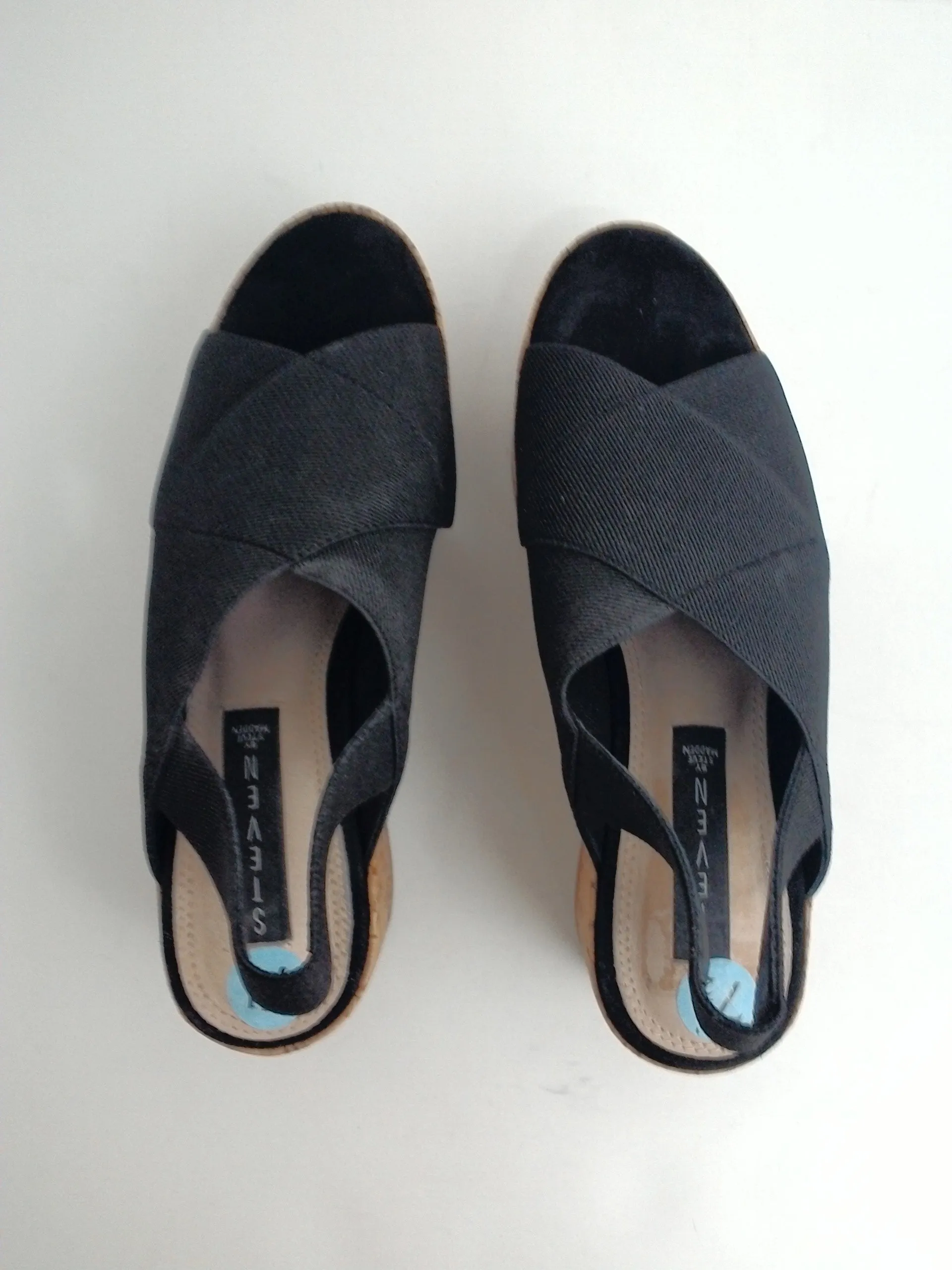STEVEN By Steve Madden Women's Caly Wedge Platform Sandal Black Size 7.5 M