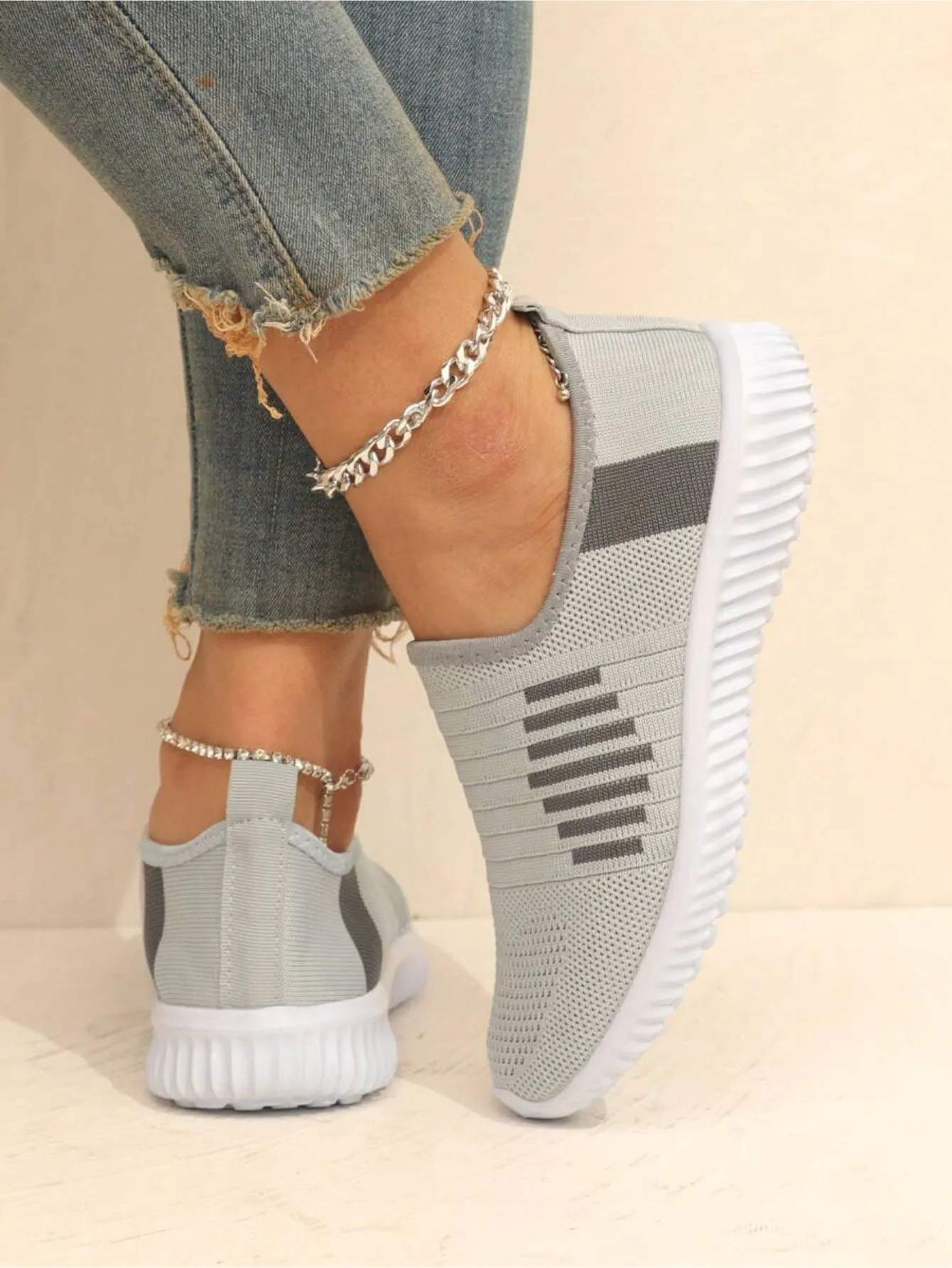 Striped Slip On Running Shoes