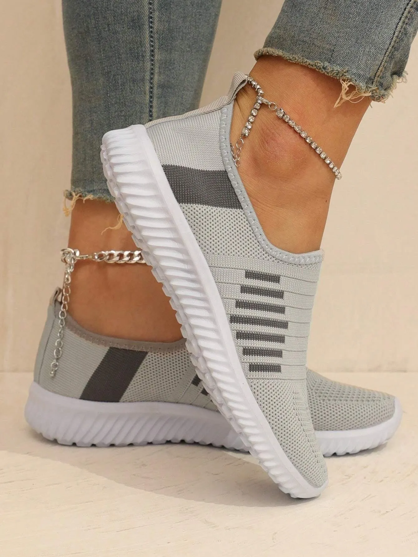 Striped Slip On Running Shoes