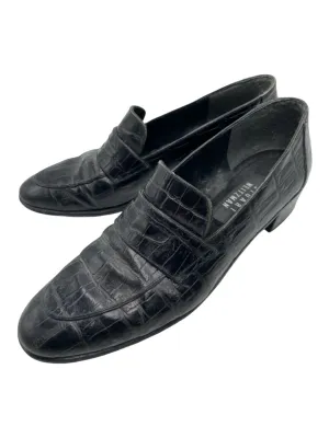 Stuart Weitzman Shoe Size 9 Black Croc embossed Penny Slot Round Toe Loafers