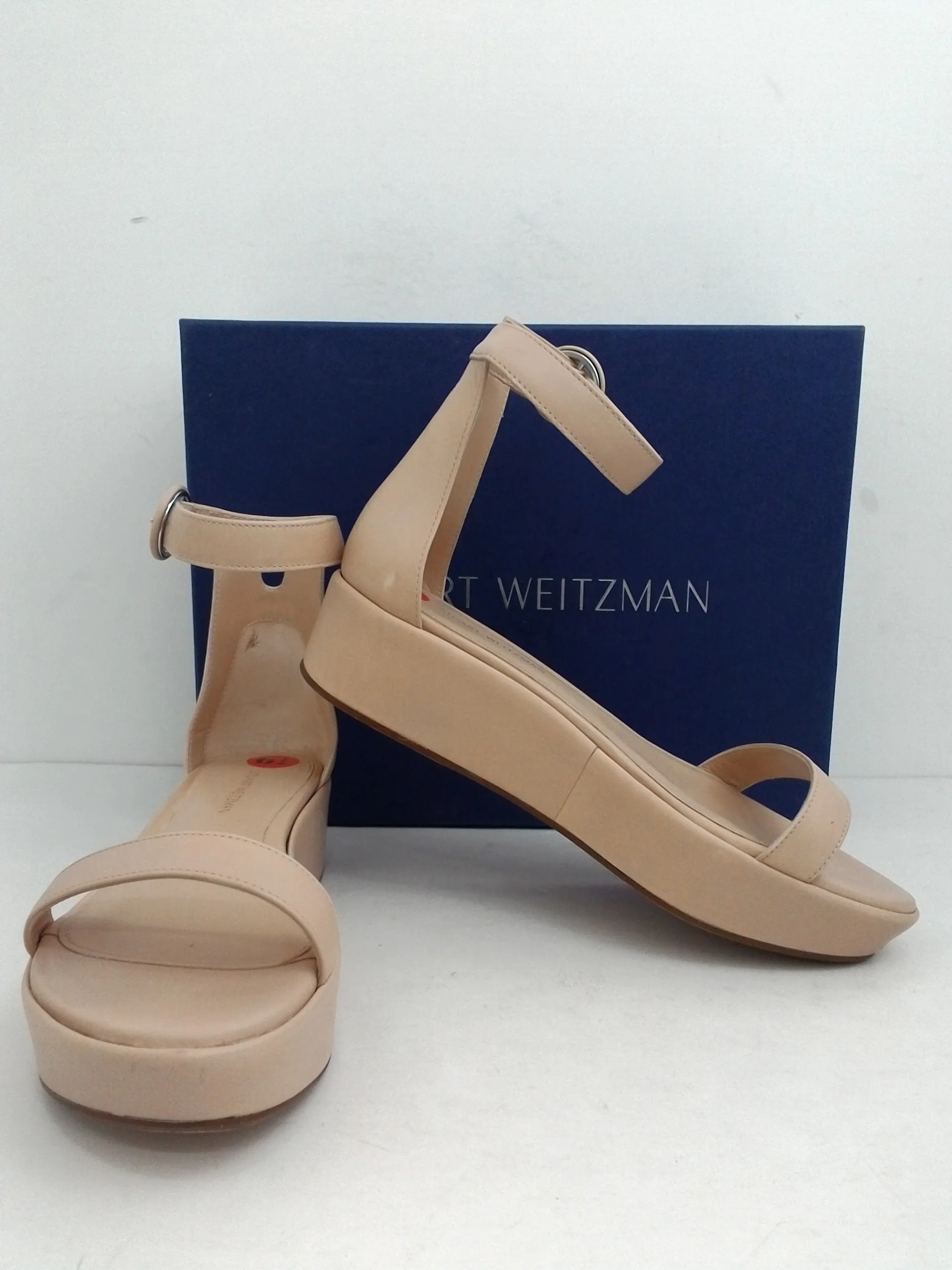 Stuart Weitzman Women's Capri Fawn Cush Nappa Nude Platform Sandal Size 6.5 M