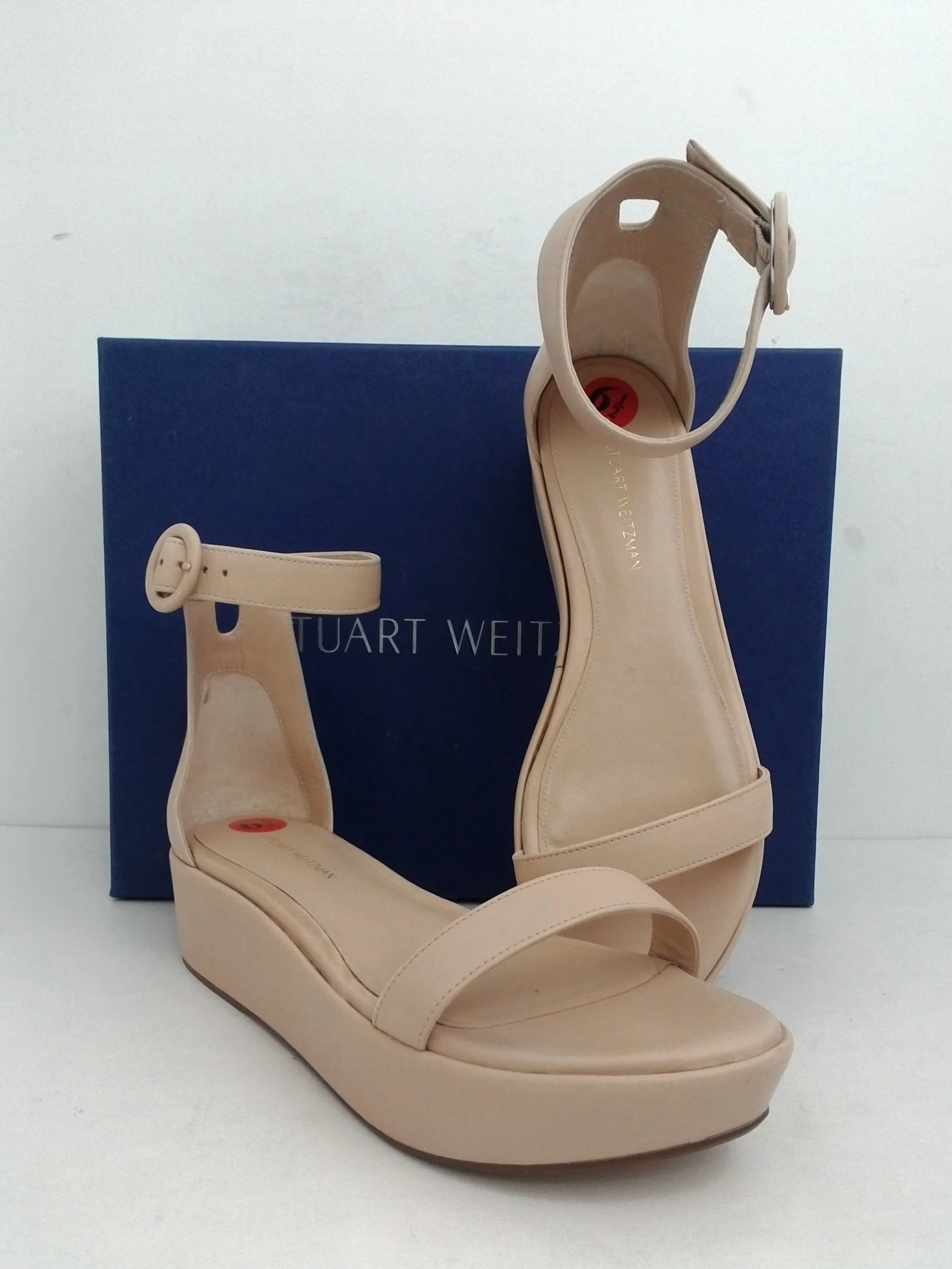 Stuart Weitzman Women's Capri Fawn Cush Nappa Nude Platform Sandal Size 6.5 M