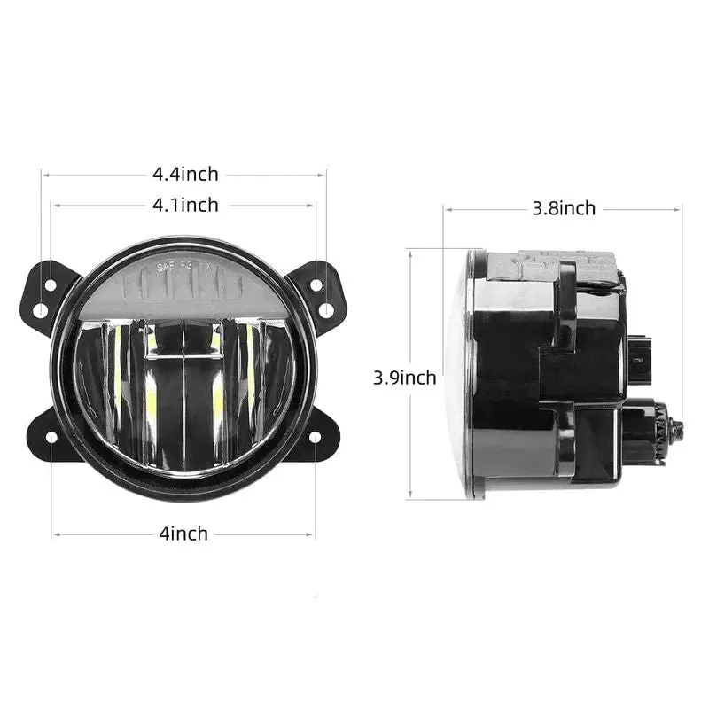 Suparee 4" Jeep LED Fog Lights for 2018  Wrangler Sahara Rubicon JL Gladiatior JT
