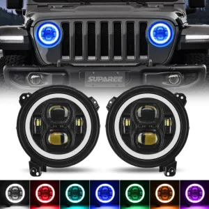 Suparee 9" Jeep LED Headlights with RGBW Halo for 2018  Wrangler JL JLU Gladiator JT