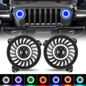 Suparee 9" Jeep RGBW LED Headlights with 3D Lens for 2018  Wrangler JL & Gladiator JT
