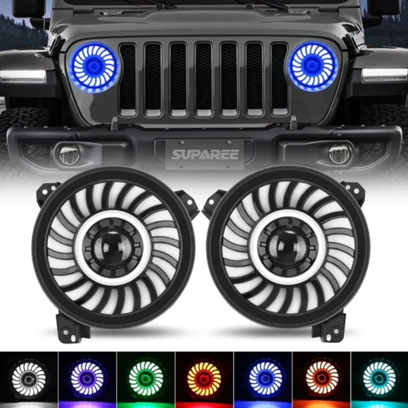 Suparee 9" Jeep RGBW LED Headlights with 3D Lens for 2018  Wrangler JL & Gladiator JT