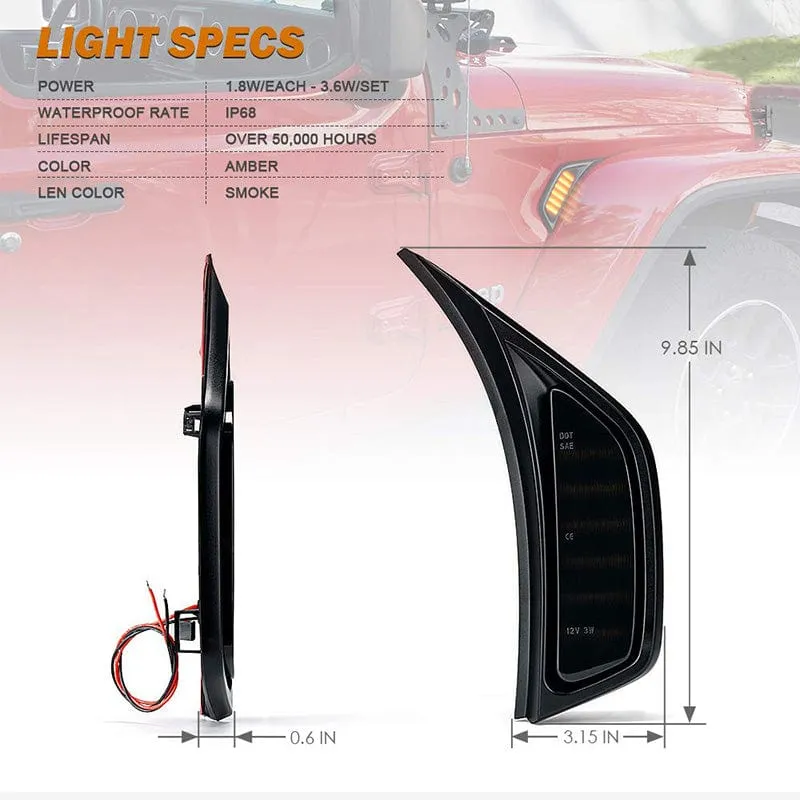 Suparee Jeep LED Side Marker Lights with Smoke Lens for 2018  Wrangler JL & Gladiator JT