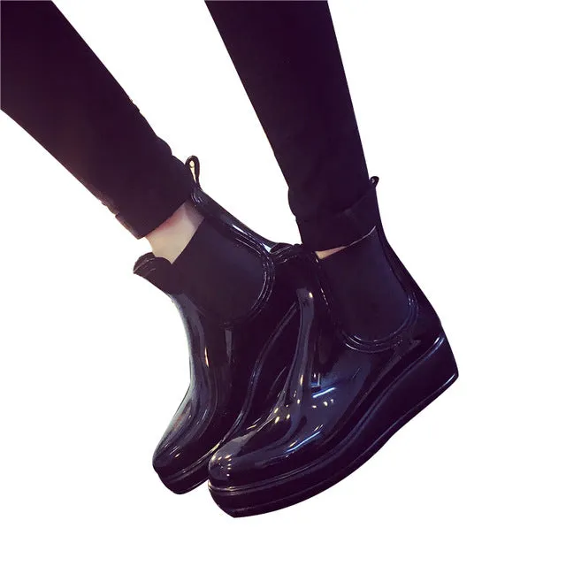 Synthetic Leather Lined Fluffy Rain boots