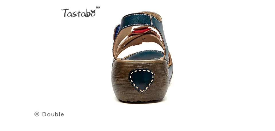 Tastabo Genuine Leather Gladiator Sandals Fashion Low Wedges Flower Summer Shoes