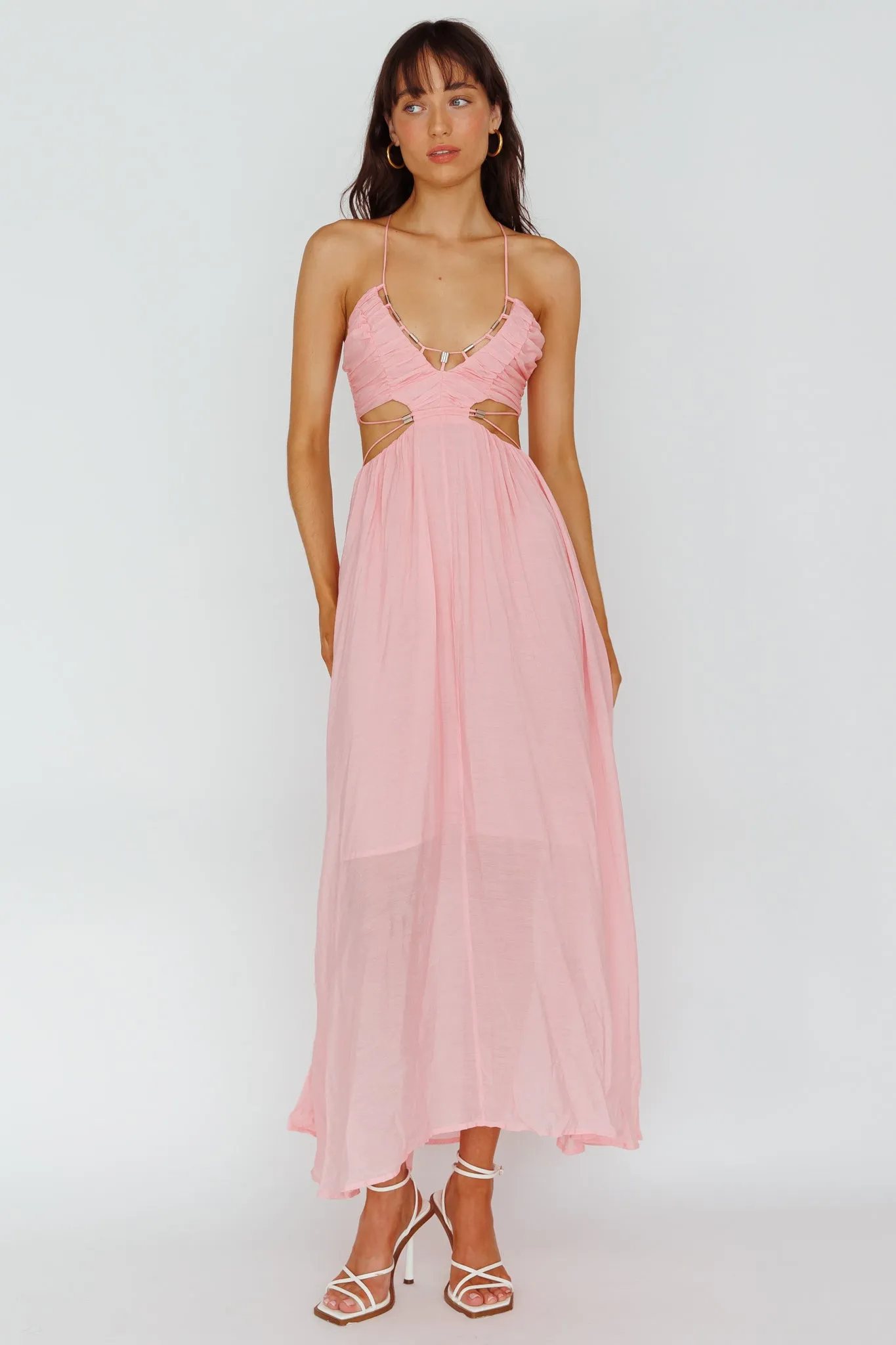 Tenyl Open Back Strappy Midi Dress Blush