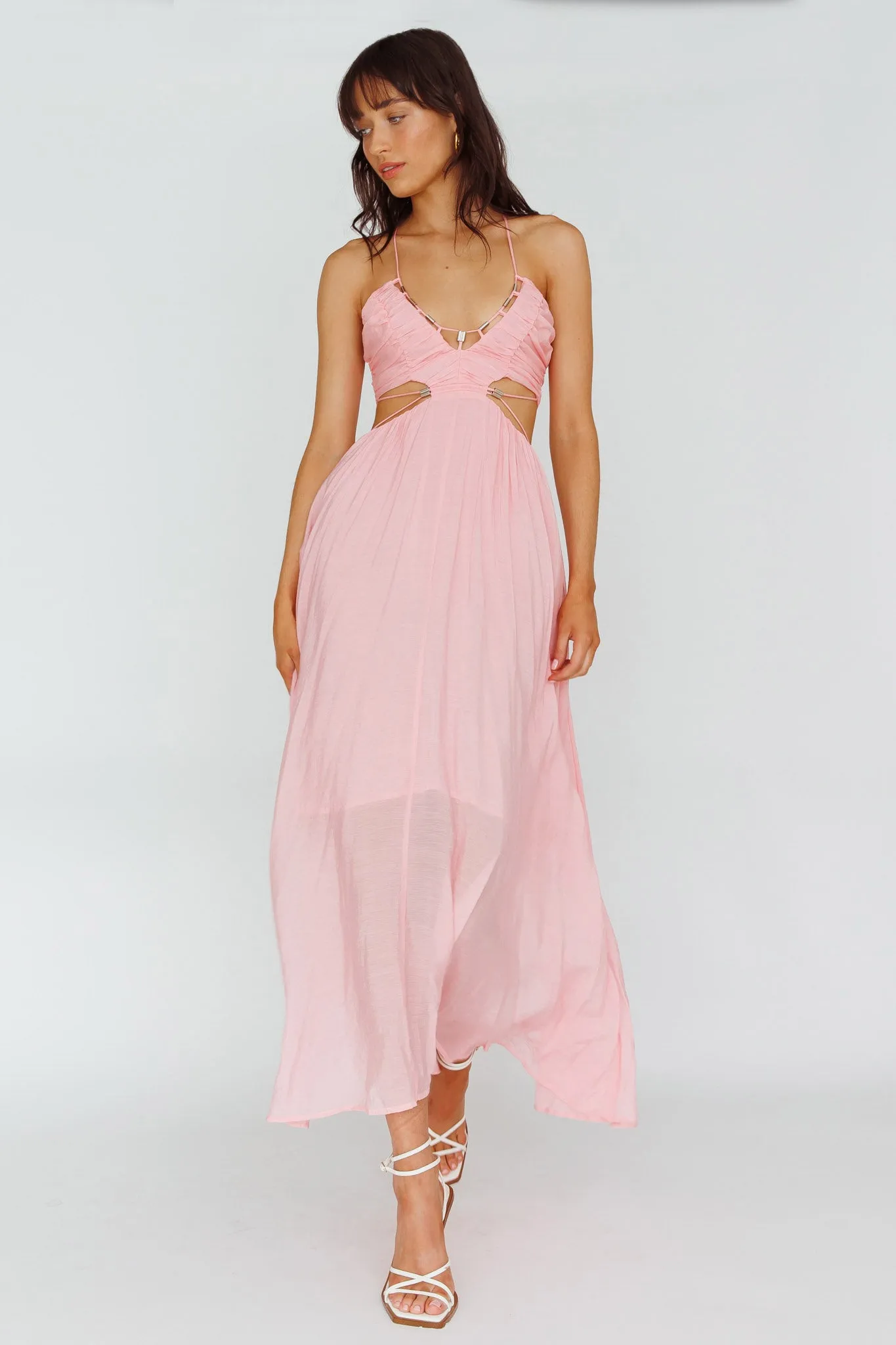 Tenyl Open Back Strappy Midi Dress Blush