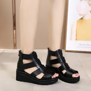 Thick Bottom Smooth Leather Roman Gladiator Platform Sandals
