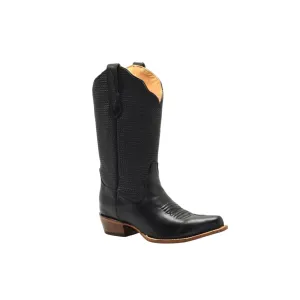 TT 302 Women Snip Toe Cowgirl Boots Black Plain Braided Tube