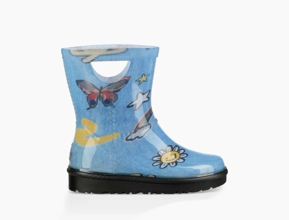 UGG Kids T Rahjee Patches Wellies Waterproof Rain Boot Boys Girls Size UK8 EU 26