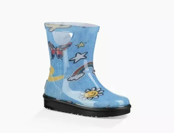 UGG Kids T Rahjee Patches Wellies Waterproof Rain Boot Boys Girls Size UK8 EU 26