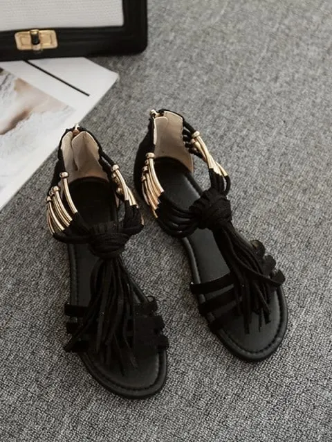 Vintage Fringed Gladiator Flat Sandals