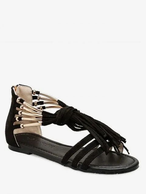 Vintage Fringed Gladiator Flat Sandals