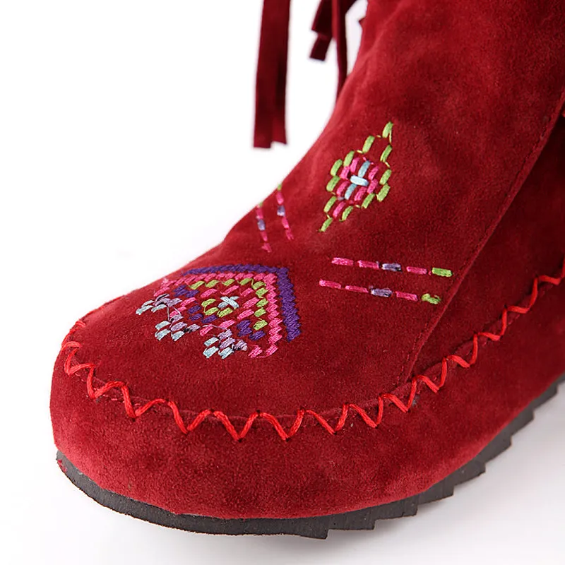 Vintage Knee High Embroidered Fringe Boots for Women