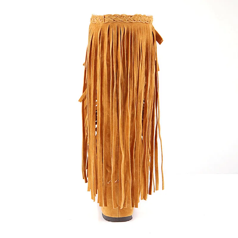 Vintage Knee High Embroidered Fringe Boots for Women