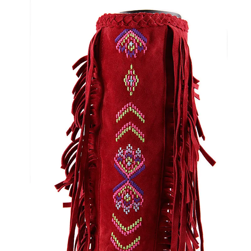 Vintage Knee High Embroidered Fringe Boots for Women