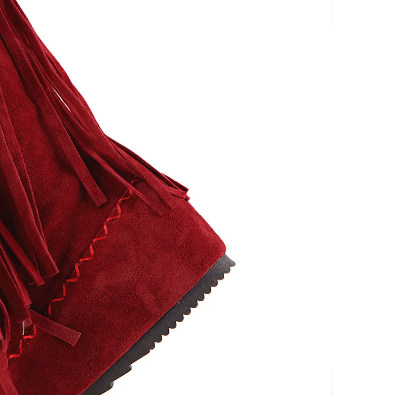 Vintage Knee High Embroidered Fringe Boots for Women
