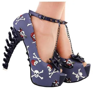 Violet SteamPunk Wedding Guest Shoes With Skulls