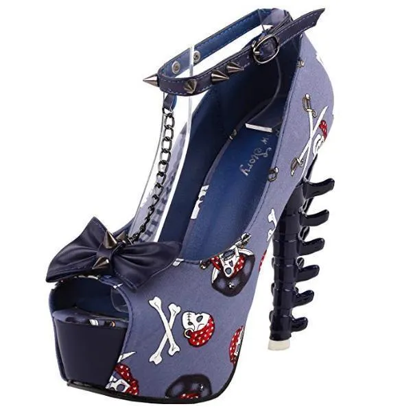 Violet SteamPunk Wedding Guest Shoes With Skulls