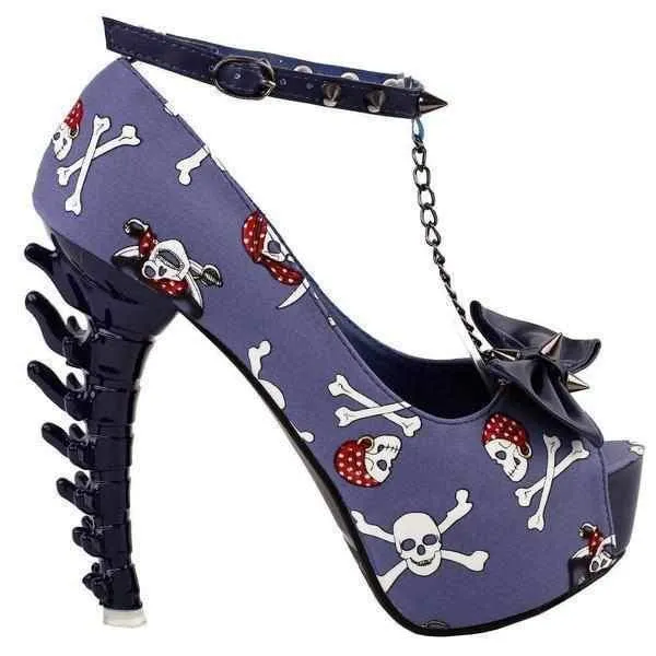 Violet SteamPunk Wedding Guest Shoes With Skulls