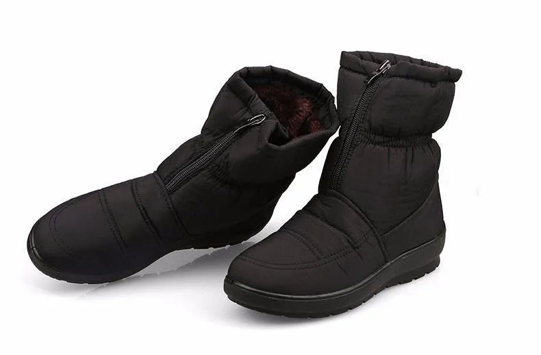 Waterproof fur lining snow boots anti-slip women's winter boots