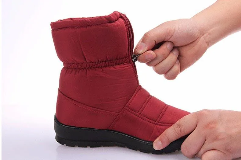 Waterproof fur lining snow boots anti-slip women's winter boots