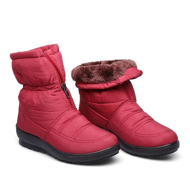 Waterproof fur lining snow boots anti-slip women's winter boots