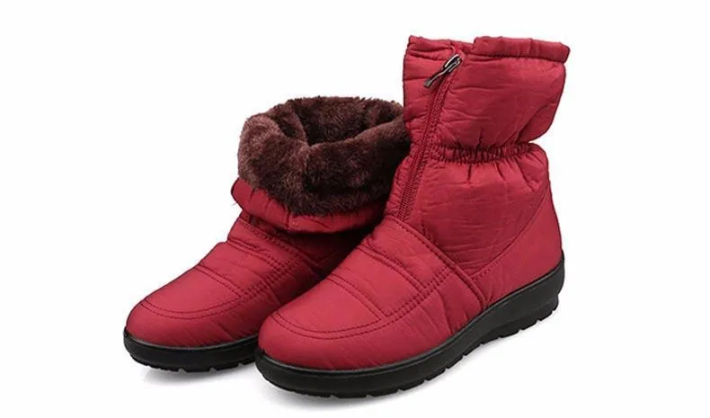 Waterproof fur lining snow boots anti-slip women's winter boots