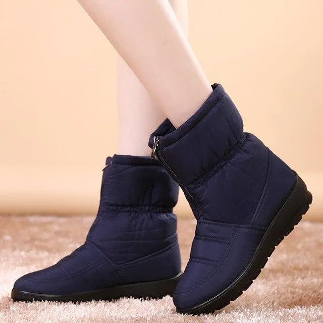 Waterproof fur lining snow boots anti-slip women's winter boots