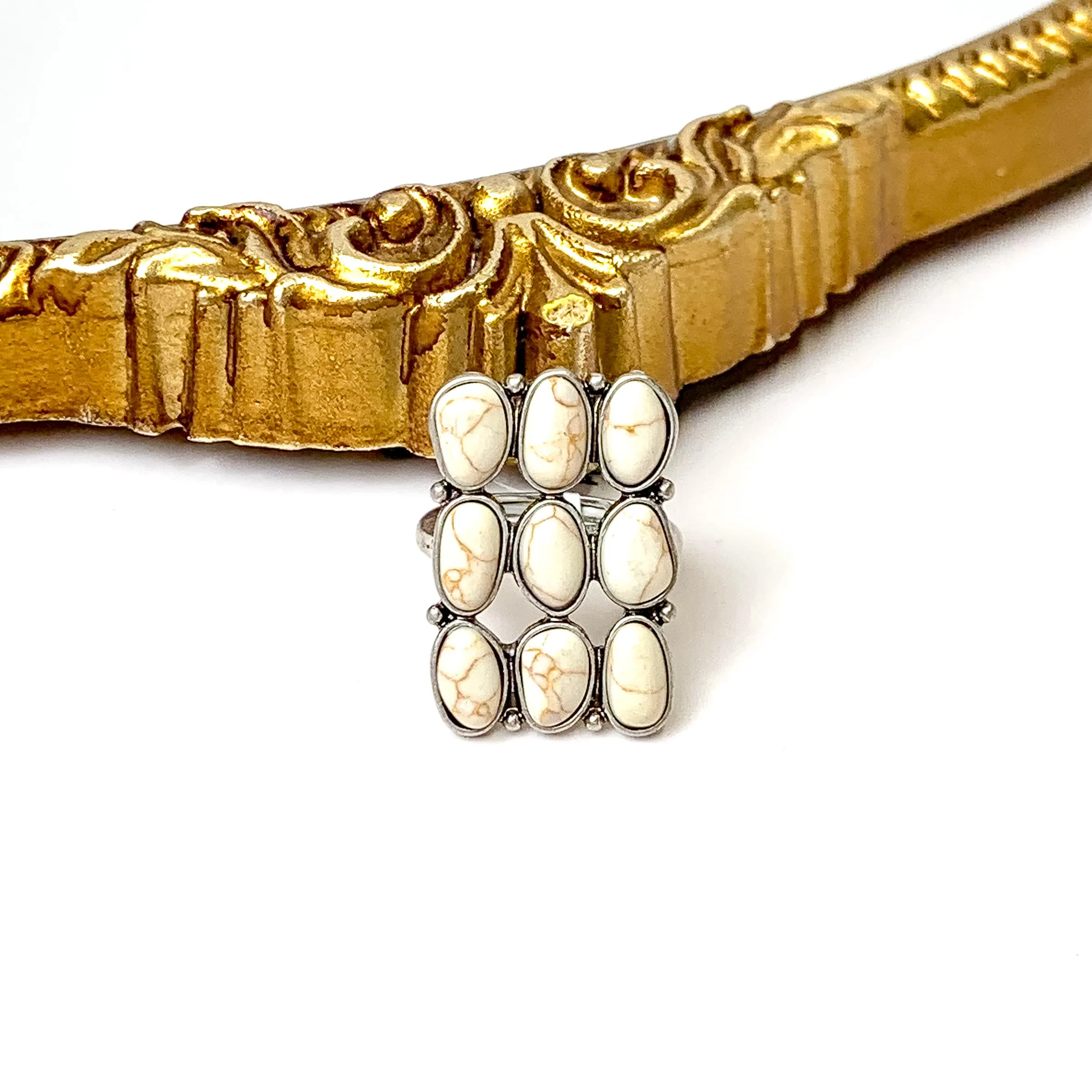 Western Nine Stone Stretchy Ring in Ivory