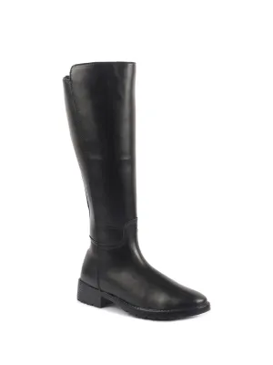 Women Black Knee Length Side Zipper Closure Pointed Toe Flared Heel Boots|Outdoor Winter High Long Boots|Anti Skid Sole