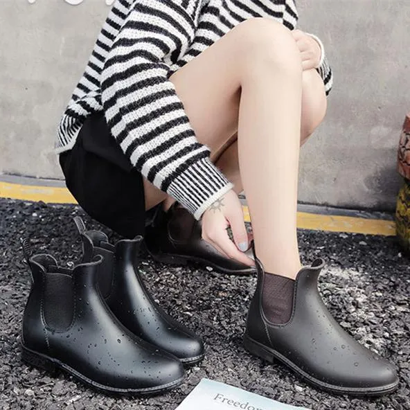 Women low heel short ankle antiskid rain chelsea boots