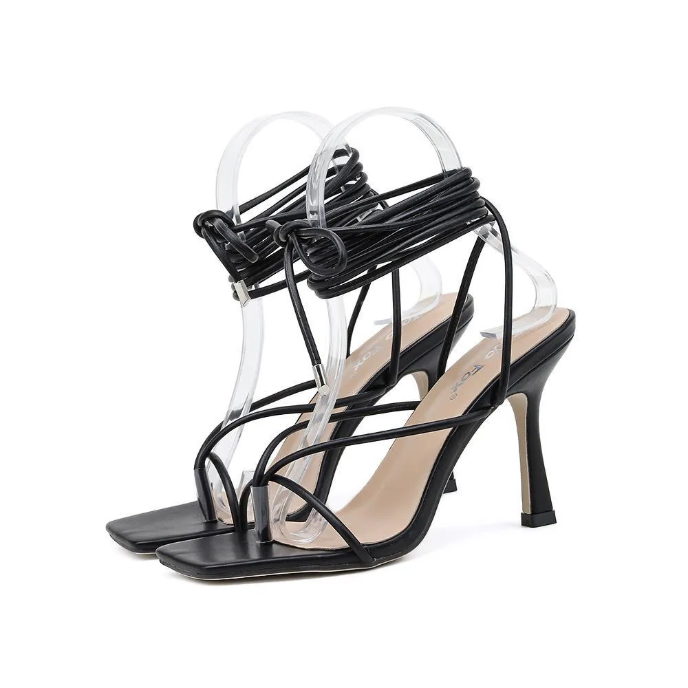Women roman gladiator lace up strappy stiletto high heels