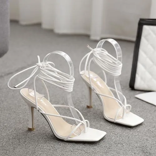 Women roman gladiator lace up strappy stiletto high heels
